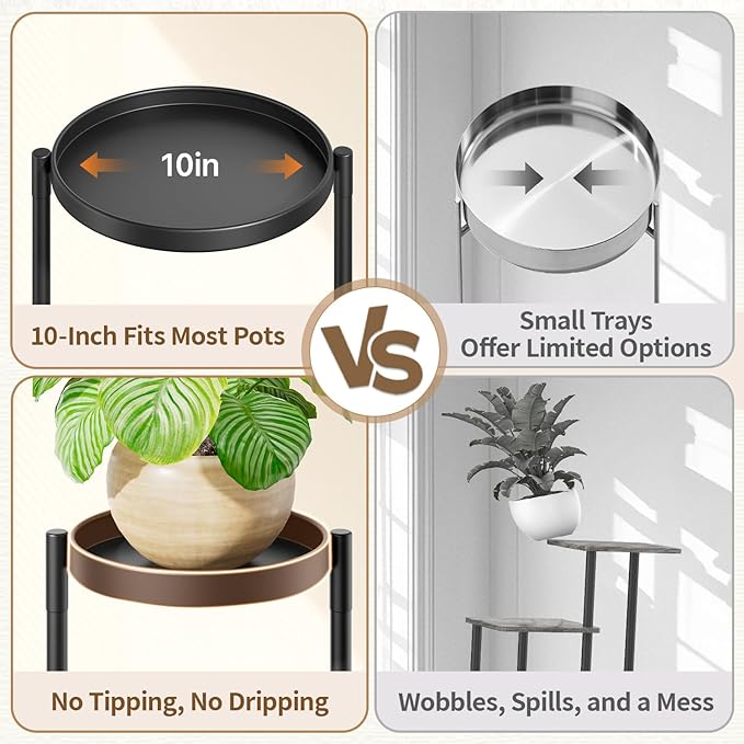 LASZOLA 7 Tiered Folding Plant Stand Indoor for Multiple Large Planter, Tall Heavy Duty Adjustable Rack with Rust Proof 10 Inch Wide Tray, Sturdy Vertical Tree Organizer for Narrow Inside Floor, Black