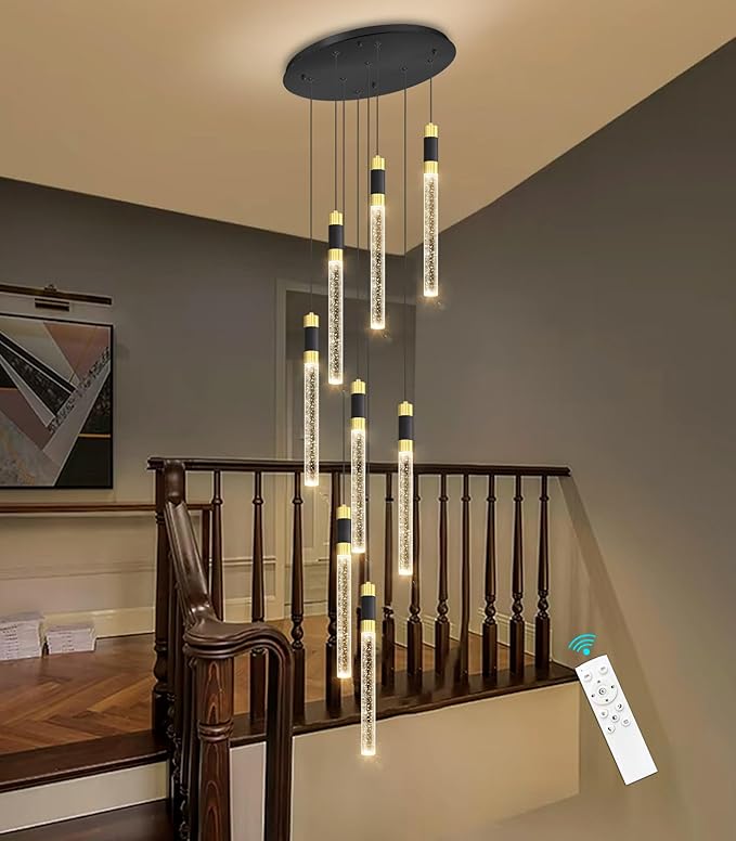 8-Lights 98 Inches Modern Chandelier LED Light Fixtures Adjustable Long Light Chandelier for Hallway Foyer Dimmable Lights with Remote Dining Kitchen Ceiling Pendant Lighting