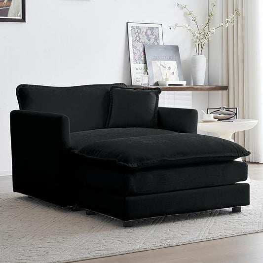 GNIXUU Oversized Accent Chair with Ottoman, Chenille Comfy Single Sofa, Modern Upholstered Lounge Reading Armchair Indoor Cloud Couch with Deep Seat & Pillow for Living Room Bedroom Apartment, Black
