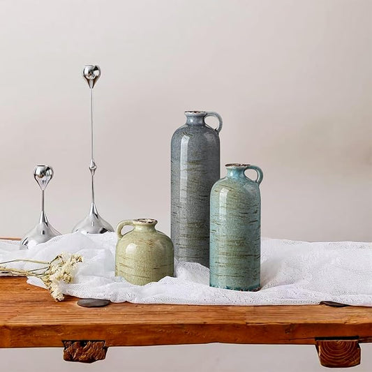 Ceramic Vase Set of 3 – Handcrafted Modern Farmhouse Decorative Vase, Neutral Pottery for Pampas Grass, Flowers, Table Centerpieces, Living Room, Mantel & Shelf Decor – Multicolor