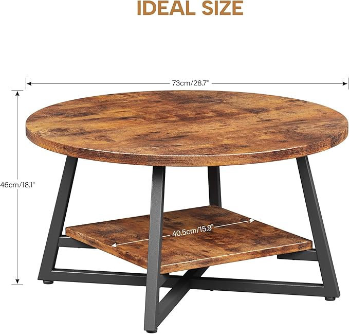 Round Coffee Table, Small Circle Coffee Table with Storage, Modern Wood Round Center Table for Living Room, Home Office, Small Space, Easy Assembly, Rustic Brown