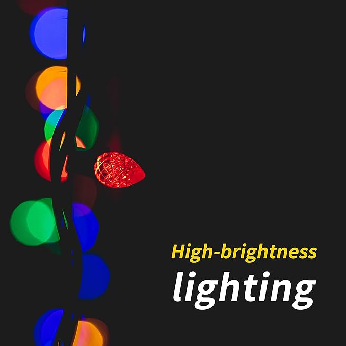 Christmas C3 Bulbs Light String 50 LED Multicolor Strawberry Xmas Tree Outdoor Indoor Waterproof Decoration Plug in 18 Feet Used for Patio Party Festive Courtyard Home (Multicolor)