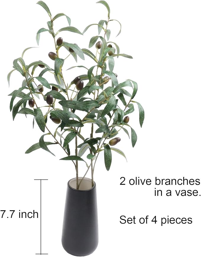 SHACOS 4 PCS 28 inch Artificial Olive Branches for Vases Greenery Olive Stems Faux Tree Branch Twig for Home Wedding Shop Office Garden Decor DIY Floral Crafts