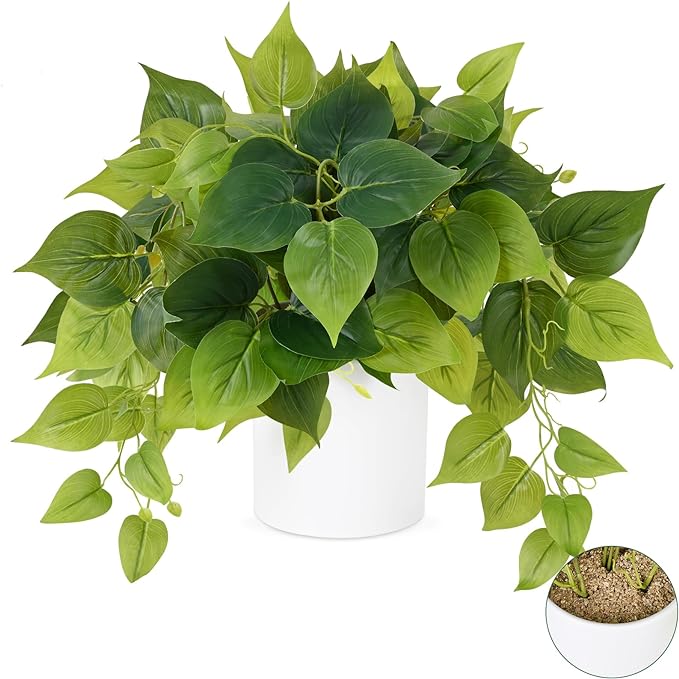 Waipfaru Faux Plants Indoor with Ceramic Pots, Realistic Small Fake Plants, Fake Plants with Pothos, Fake Potted Plants, Artificial Plant for Home Shelf Bathroom Kitchen Office Indoor Outdoor Decor