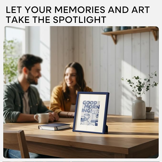 Homeforia 8x10 Picture Frame Navy Blue, High End Metal 8 x 10 Poster Frames with Mat 5 by 7 Print, 10x8 Thin Frame Matted to 7x5 Photo, 8by10 Wall or Tabletop Frame, Tempered Glass, Wall Kit, Set of 1