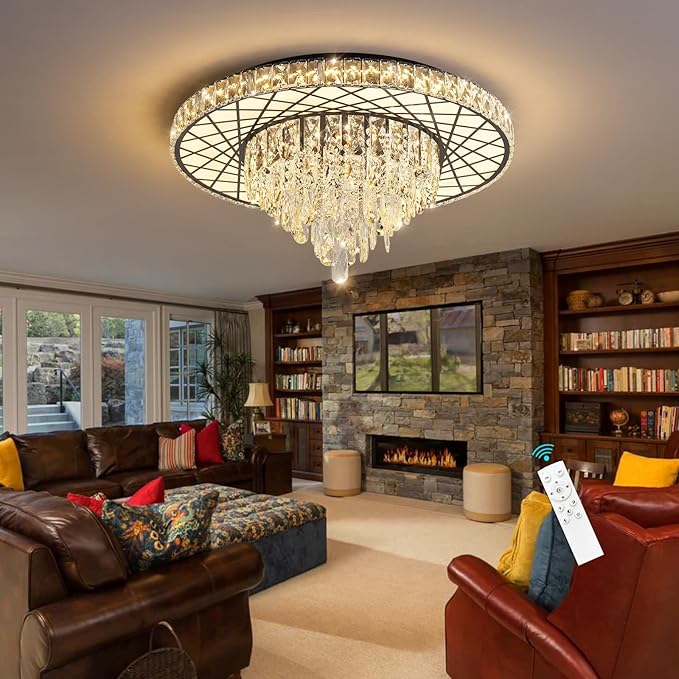 LED Chandelier for Dining Room Modern Crystal Ceiling Chandeliers Light for Bedroom Living Room Lights with 40W LEDs Dimmable Bulbs Black Lighting Fixtures