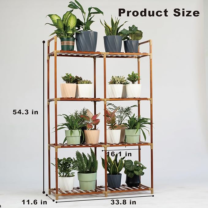 4-Tier Wooden Plant Stand with LED Grow Lights - Adjustable Shelf for Indoor Plants, Living Room, Balcony - Dimmable & Space-Saving (Plants Not Included)