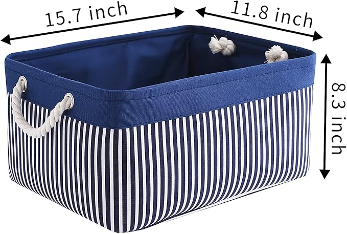 TcaFmac Storage Basket for Organizing - Large 4 Pack Foldable Storage Bins Baskets for Shelves with Ropes, Fabric Storage Cubes for Cloth Toy Gift Kids (Navy & White 16x12x8 inch)