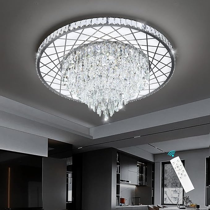 Luxury Modern Crystal Chandelier Lighting Elegant Dining Room Living Room Fixture Chandeliers with 60W LED Dimmable Lights Silver