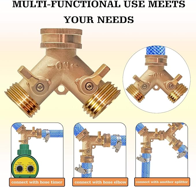 Xiny Tool Hose Splitter, Garden Hose Splitter Heavy Duty 2 Way, Solid Brass Water Hose Y Splitter 2 Valves with 2 Extra Rubber Washers