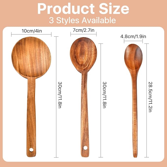 3 Pcs Olive Wood Cooking Spoon Set, Wooden Spoons, Long Handle Wooden Cooking Utensil, Large Wooden Utensils for Cooking Serving Mixing Stirring(12 in, 12 in, 11.2 in)