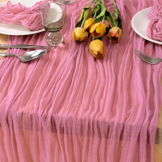 MLMC Mauve Pink Table Runner Cheesecloth Table Runner 10ft Sheer Rustic Gauze Cheese Cloth Decor 35x120 Inches for Wedding Party Bridal Shower Birthday Fall Decor