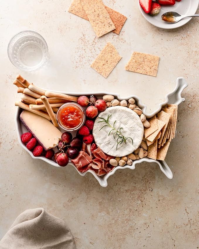 WORLD PLATES USA Shaped Baking Dish Serving Platter or Decorative Tray Charming Porcelain Bakeware Oven Microwave and Dishwasher Safe