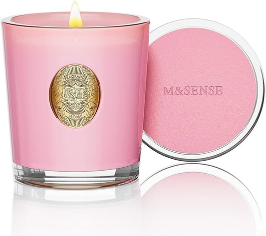 M&SENSE Natural Soy Candle| Peony Blush Pink | 10.2 oz, 55H Burn | Luxury Scented Candle for Relaxation, Gifting, Home Décor | for Bedroom, Office, Party
