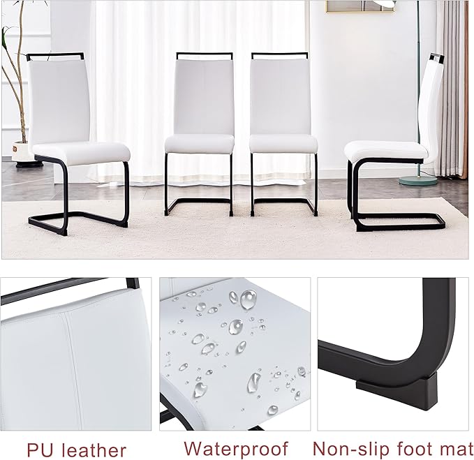 Glass Dining Room Table Set for 6,Dining Table Set for 6 with PU Leather Chairs,Retangular Dining Table with MDF Table Legs and Sliver Base for Dining Room