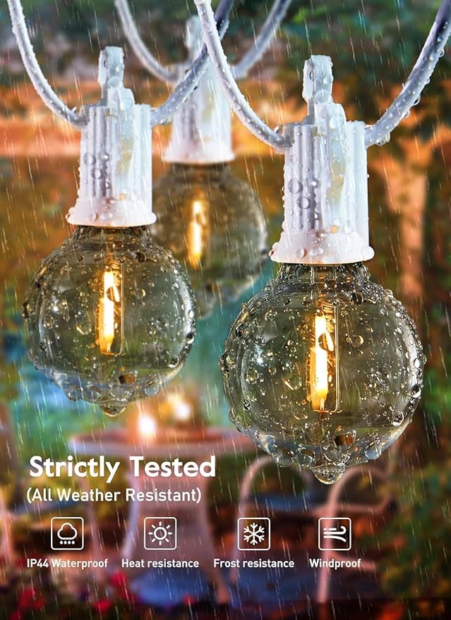 30 FT Outdoor String Lights - Commercial Globe Patio Lights with 30 G40 LED Shatterproof Bulbs, Waterproof Connectable Hanging Light for Backyard Bistro Porch Cafe Deck