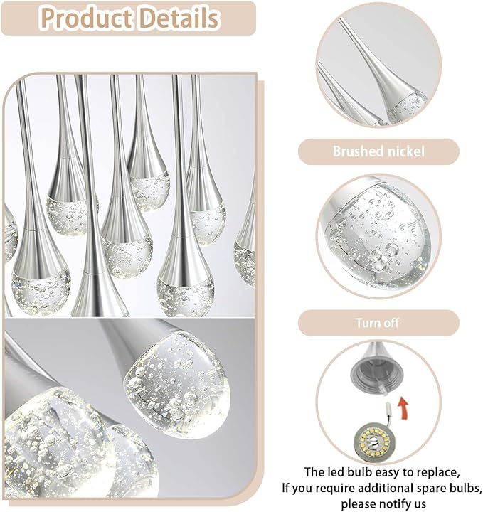 Single Head Silver Bubble Crystal Chandelier Beside Pendant Light Kitchen Island Dining Foyer Entrance Chandeliers Modern LED Dimmable 3000-6000k…