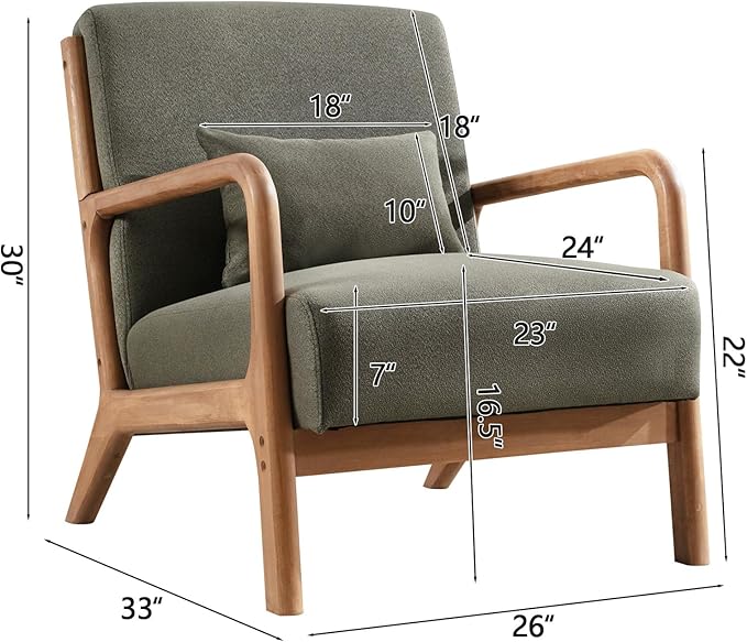 INZOY Mid-Century Modern Accent Chair Set of 2, Green Living Room Chairs with Waist Cushion, Upholstered Reading Armchair for Bedroom Sunroom