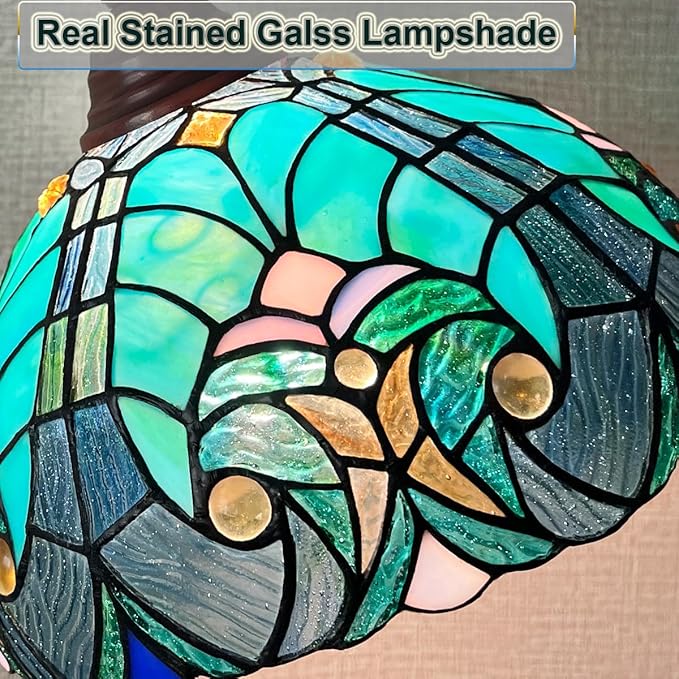 Tiffany Reading Floor Lamp,Stained Glass Gooseneck Floor Light for Reading,Antique Style Tall Standing Lamp for Living Room Bedroom and Office