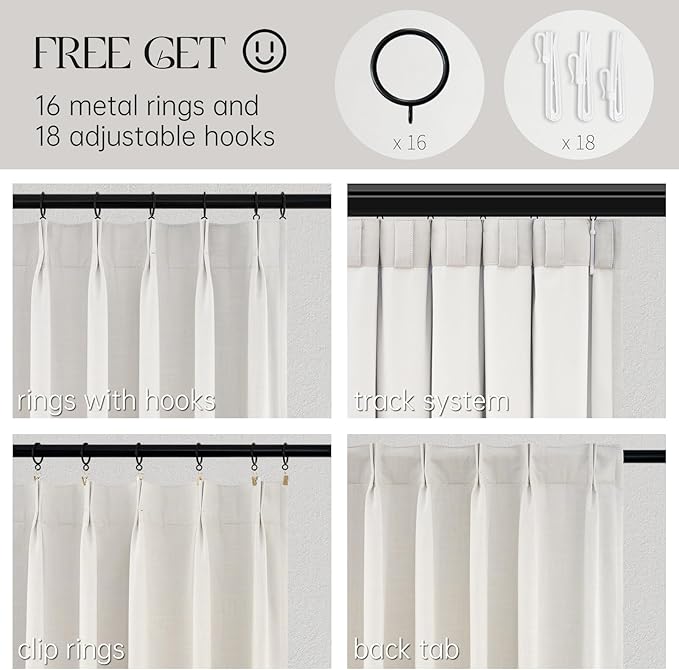 Topfinel 90 Inches Long Full Blackout Linen Curtains for Bedroom, Pinch Pleated Sound Block Curtains, Birch Decorative Elegant Farmhouse Lined Drapes 2 Panels Set for Living Room Sliding Door