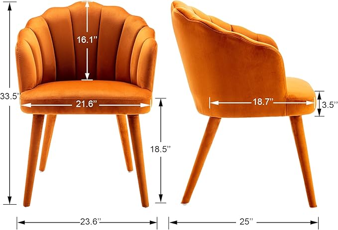 Velvet Dining Chairs Set of 4 Modern Accent Chairs Upholstery Side Chairs with Upholstered Wood Legs for Home Kitchen Living Room, Orange