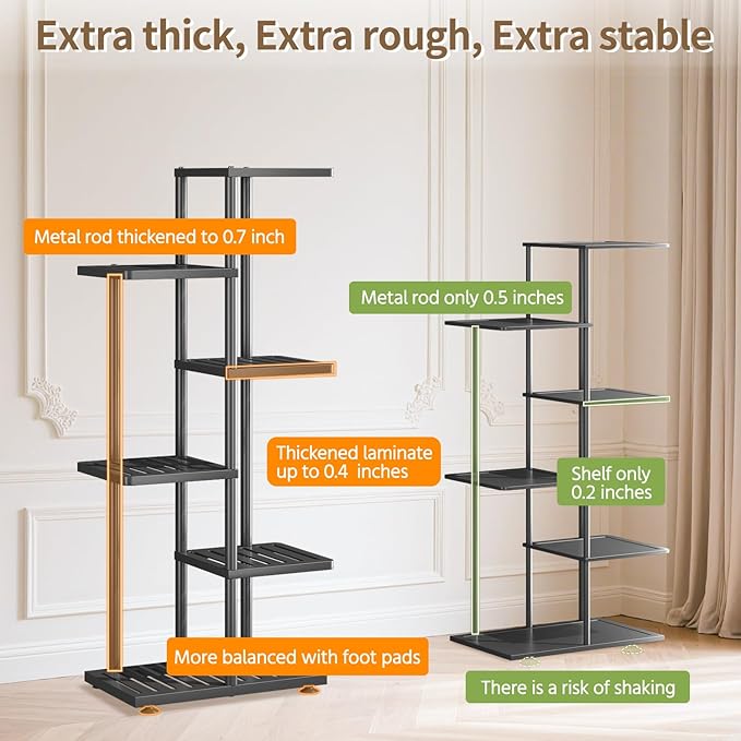 LASZOLA 5 Tier Plant Stand Indoors Outdoors for Large Heavy Duty Planter, Black Metal Tall Flower Holder Rack with Multiple Shelf for Modern Patio Corner, Vertical Organizer, Weather Resistant Bracket