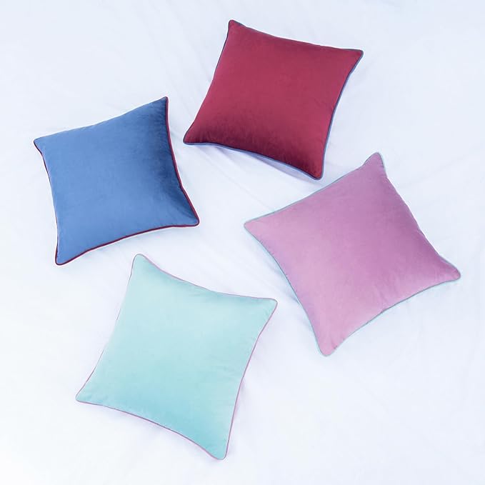 MONDAY MOOSE Decorative Throw Pillow Covers Cushion Cases, Set of 4 Soft Velvet Modern Double-Sided Designs, Mix and Match for Home Decor, Pillow Inserts Not Included (20x20 inch, Purple/Blue)