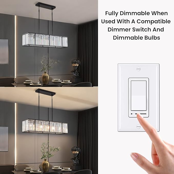 Siljoy Modern Rectangular Crystal Chandelier, 5 Lights Black Rectangle Raindrop Chandelier Lighting, Industrial Linear Pendant Ceiling Light Fixture for Dining Living Room Kitchen Island L33.5''