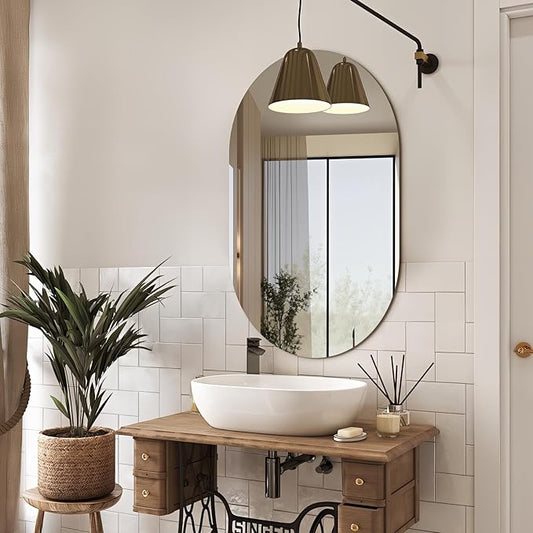 36" x 24" Frameless Mirror Wall Mirror, Modern Oval Bathroom Mirror with Polished Edge, Hang Horizontally or Vertically, for Bedroom Bathroom Livingroom Gym Entryway and More