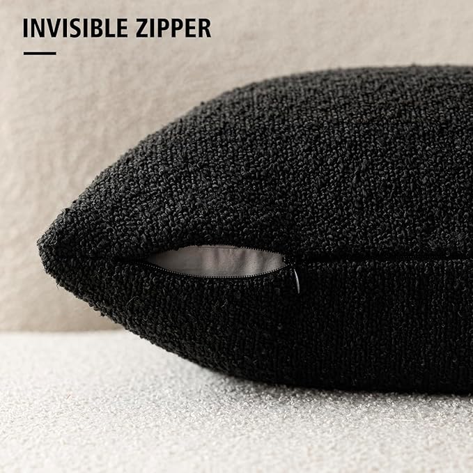 Foindtower Set of 2, Decorative Textured Boucle Throw Pillow Covers Accent Solid Pillow Cases Soft Cozy Couch Cushion Case for Chair Sofa Bedroom Living Room Home Decor 22 x 22 Inch Black