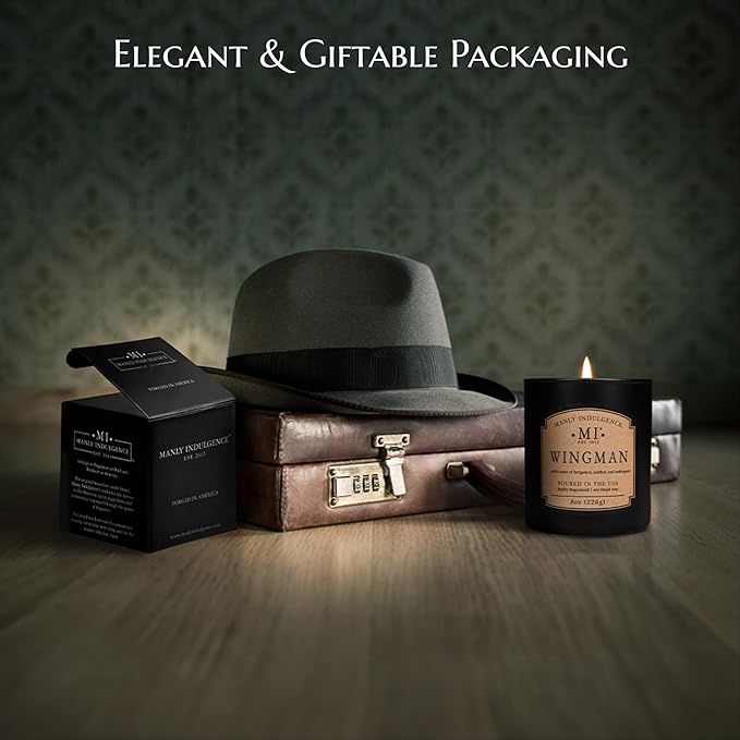 Manly Indulgence Wingman Scented Candles for Men, Premium Soy Blend Wax, 45H Burn, Candles for Home Scented, Gift-Ready Packaging - Made in The USA