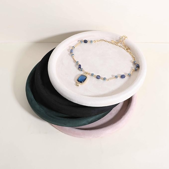 GemeShou Round Jewelry Organizer plate, Top Microfiber velvet Jewerly display tray, Empty Jewelry showcase tray for Necklace Bracelet Ring Earring display stand holder (Cream-Large, 9.8 x 9.8 in)