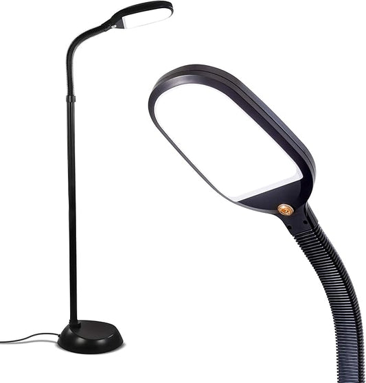 Brightech Litespan - Bright LED Floor Reading Lamp for Over Chair Crafts and Reading, Estheticians' Light for Lash Extensions, Adjustable Standing Lamp for Living Room, Bedroom, Office - Jet Black