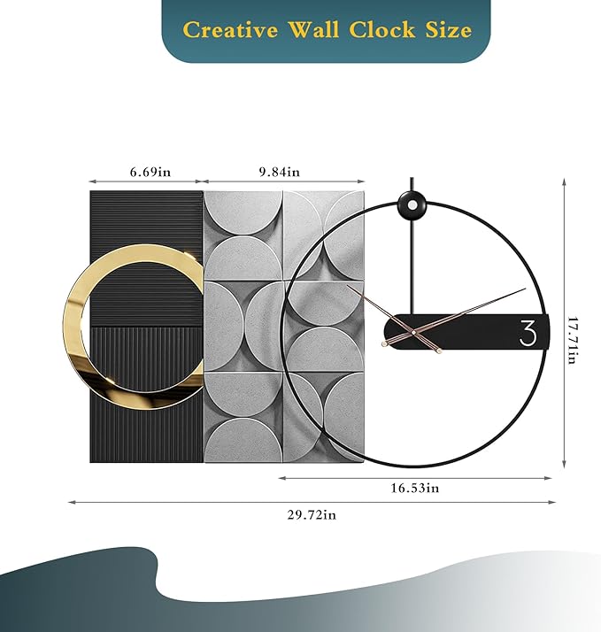 Wall Clock Large Oversized 30 Inch - Modern Nordic Style Black Metal, Battery Operated Silent Non-Ticking Decorative Clock for Living Room Bedroom Office