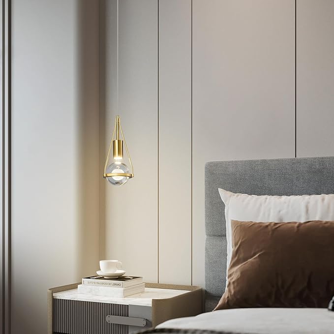 Gold Dandelion Pendant Light in Brushed Brass Finish, 1-Light Mini Globe Modern Crystal Kitchen Island Pendant Lighting Dimmable LED Hanging Ceiling Light Fixture for Bathroom Bedroom