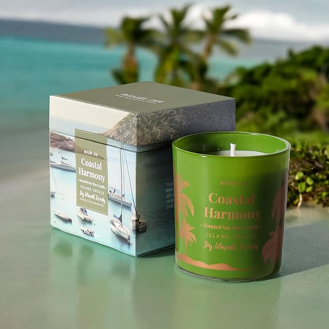 ROMIIE ZOI Island Breeze Scented Candle - Coastal Harmony - 6oz Soy Wax Candle for Home Scented, Stress Relief Candle Gifts for Women/Men