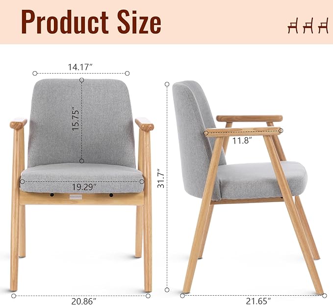 Mid Century Modern Living Room Accent Chair Comfy Reading Armchair with Solid Wood Legs, Soft Seat, Line Fabric for Bedroom, Office, Vanity (Line LightGray)