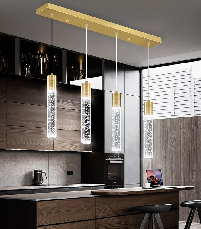 4-Lights Modern Crystal Chandeliers for Kitchen Island Mini Pendants Lighting Fixture LED Ceiling Light for Dining Room Living Room 6000K