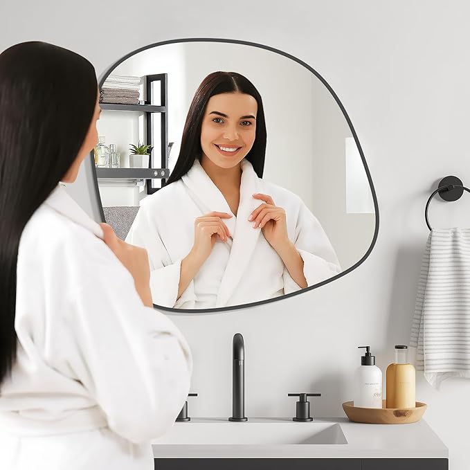 WallBeyond Asymmetrical Mirror, Irregular Wall Mirror, Wall Mirrors Decorative for Bedroom Living Room Entryway Hall, Unique Wall Mirror 27" H x 26" W, Black