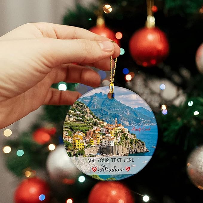 Amalfi Coast Italy Ceramic Christmas Ornament 2025, Personalized Amalfi Cityscape On The Mediterranean Xmas Ornament, Custom Text/Name Italy Trip Memories Ornaments, European Vacation Xmas Tree Decor