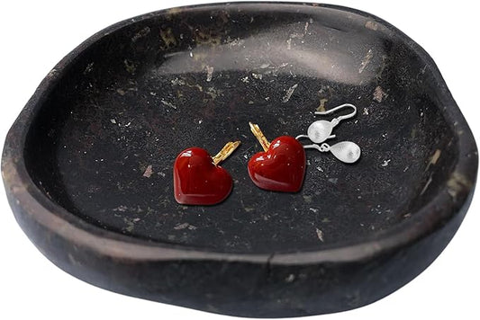 Handmade Decorative Bowl - Natural River Stone Pebble Artisan Crafted Serving Dish | 4-6 Inch Unique Decorative Tray for Home Centerpiece, Jewelry Holder (black)