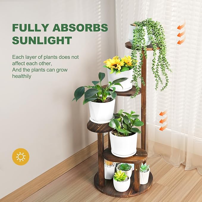 Wooden Plant stand Indoor,4 Tier Oval Plant Shelf Corner Plant Stands for Indoor Plants,Tiered Plant Holder Flower Pot Stand for Balcony Bedroom Patio Office