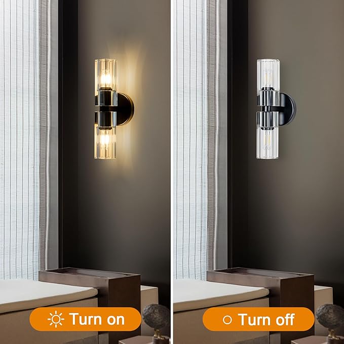 Black Crystal Wall Sconces Set of Two, Wall Sconce Set of 2, Black Sconces Wall Lighting with K9 Crystal Lampshade, Wall Lights for Bedroom Living Room Bathroom Hallway