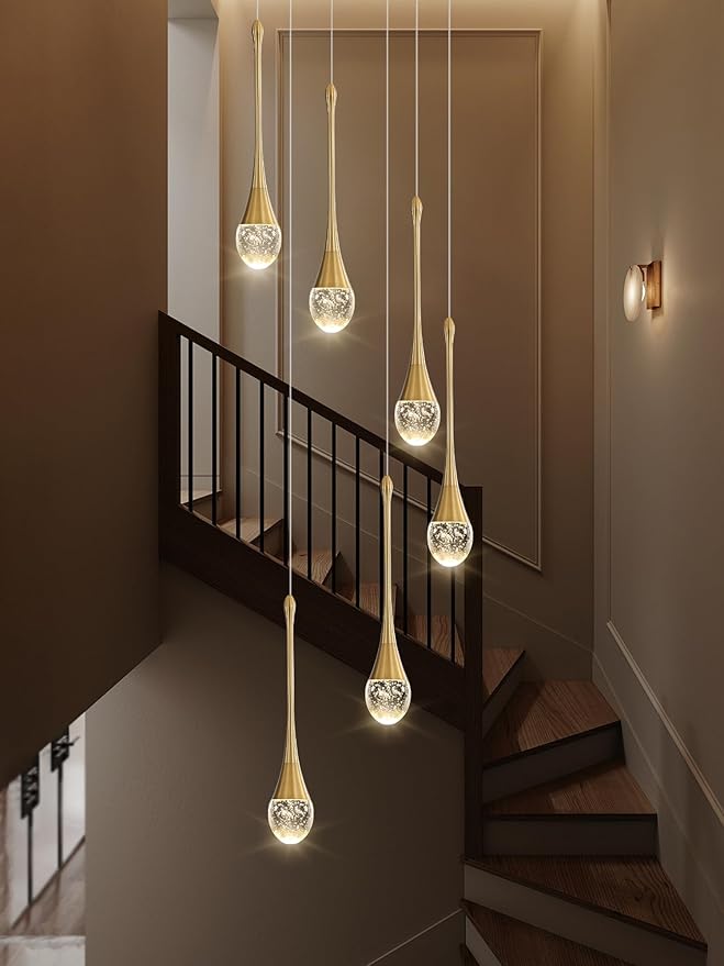 H86 Pendant Lights Kitchen Island 6-Lights Pendant Chandelier for Dining Room Hallway Stairwell,LED Dimmable 2700K-6000K