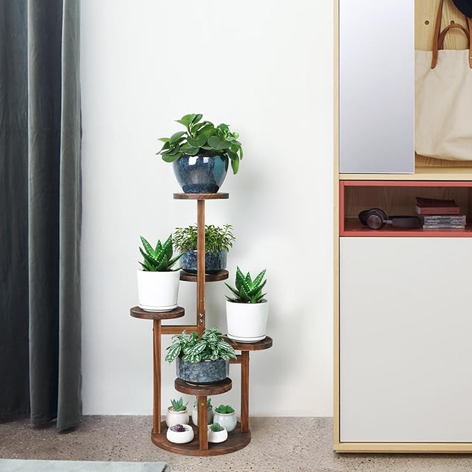 Plant Stand Indoor,5 Tier Plant Stand for Multiple Plant,Wood Plant Shelf Corner Tall Plant Holder Flower Stand for Balcony Office Living Room Garden Patio(Brown)