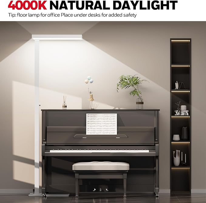 Honeywell 6000LM LED Floor Lamp, 02E Sunturalux Eye-Caring Reading Standing Light, 60W Modern Natural Daylight 4000K Dimmable 77" Tall Floor Lamps for Living Room for Kids Study Home Office White