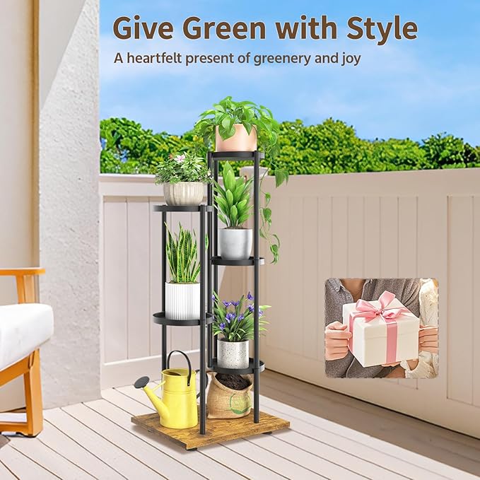 LASZOLA Black 5 Tier Plant Stand Indoor Heavy Duty Metal Planter Flower Holder Rack, Multi Modern Narrow Organizer, Floor Vertical Tower, Spiral Sturdy Decorate for House Bathroom Office Living Room