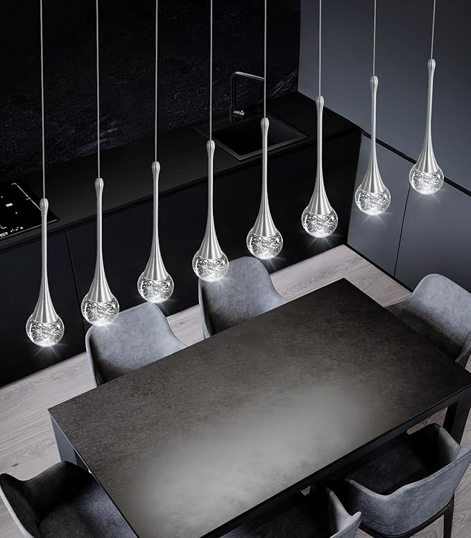 8 Light Modern Glam Crystal Rectangular Chandelier for High Ceiling LED Dimmable Ceiling Pendant Light Kitchen Island Staircase Foyer Enterway Living Room Chandelier Lighting Antique Silver