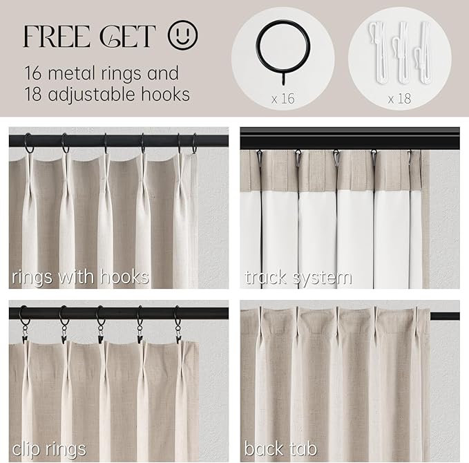 Topfinel 102 Inches Long Custom Blackout Linen Curtains, Pinch Pleated Noise Cancelling Curtains with Pin Hooks for Traverse Rods, Burlap Viral Drapes 2 Panels for Living Room Master Bedroom Oatmeal