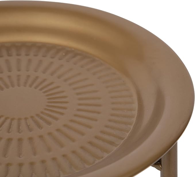 Kate and Laurel Mahdavi Modern Plant Stand Table; 12 x 12 x 27; Gold; Unique Accent Table with Textured Top